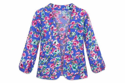 New Look Womens Blue Floral  Jacket Blazer Size 8