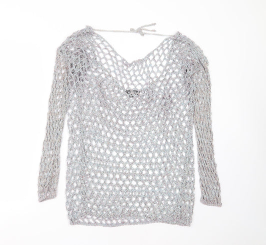 Missguided Womens Blue Round Neck Geometric Polyester Pullover Jumper Size 10