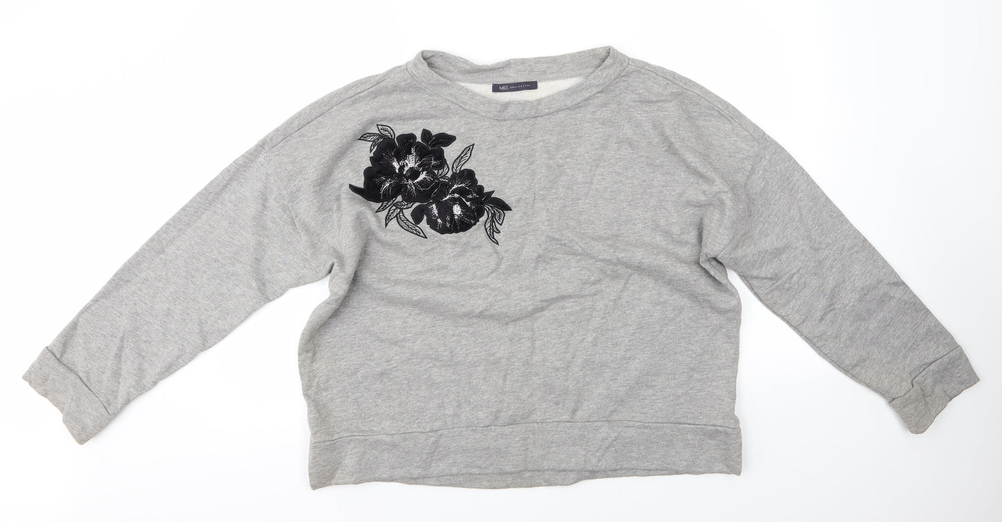 M&S Womens Grey Round Neck  Cotton Pullover Jumper Size 16