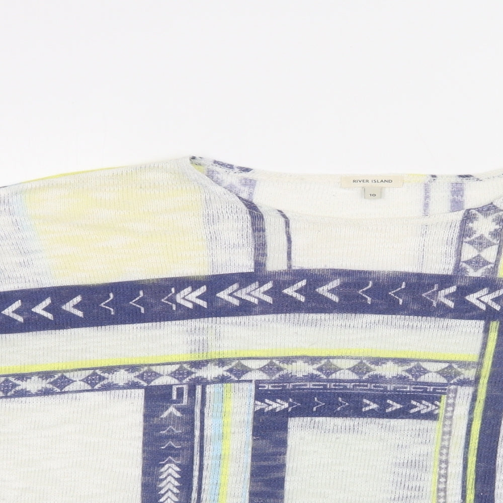 River Island Womens Blue Round Neck Geometric Polyester Pullover Jumper Size 10