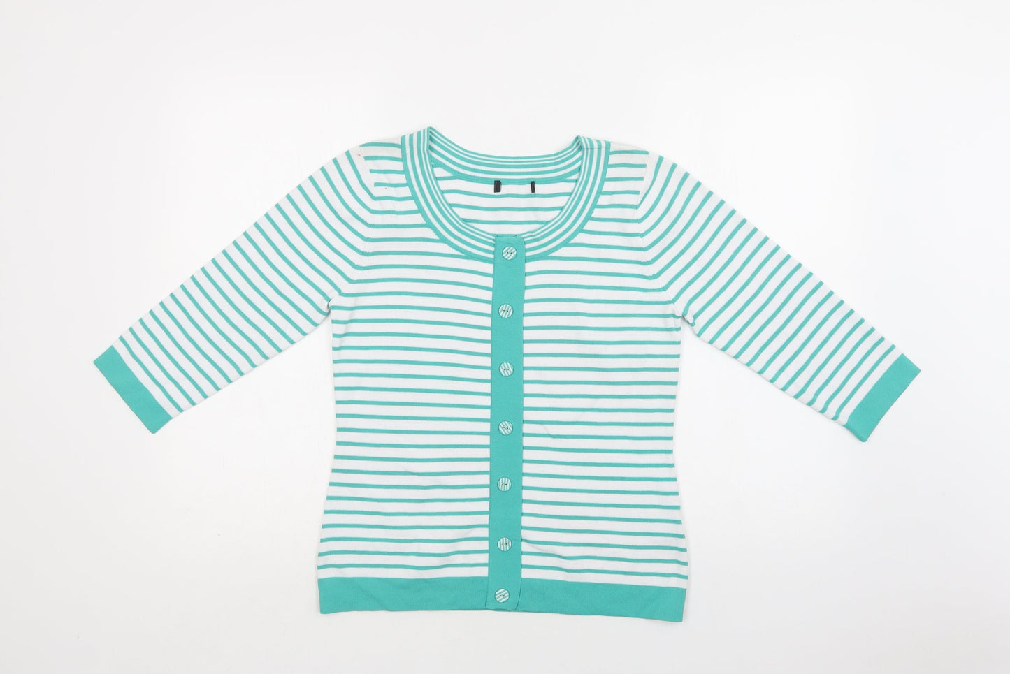 Sky Womens Green Crew Neck Striped Viscose Cardigan Jumper Size 10
