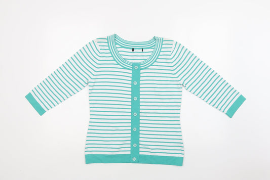 Sky Womens Green Crew Neck Striped Viscose Cardigan Jumper Size 10