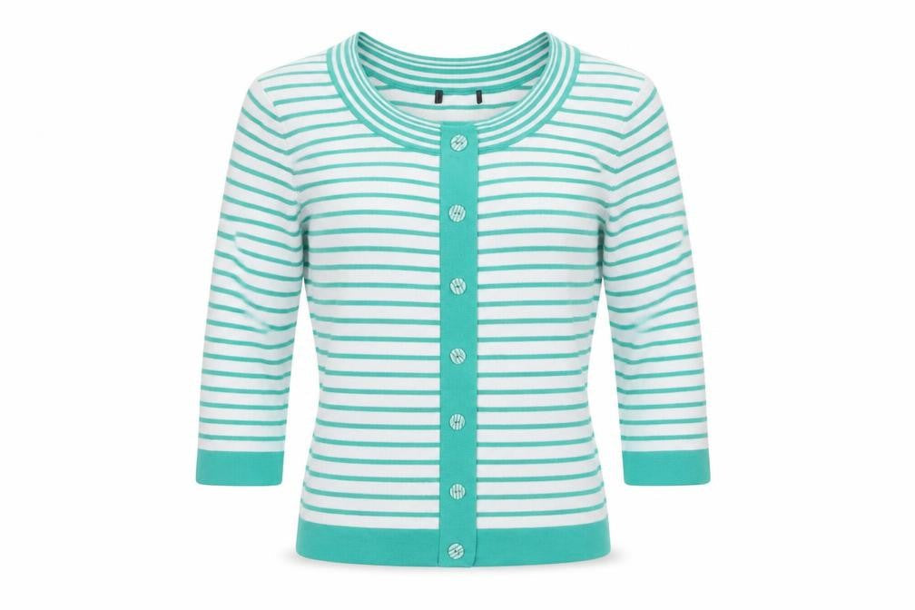 Sky Womens Green Crew Neck Striped Viscose Cardigan Jumper Size 10