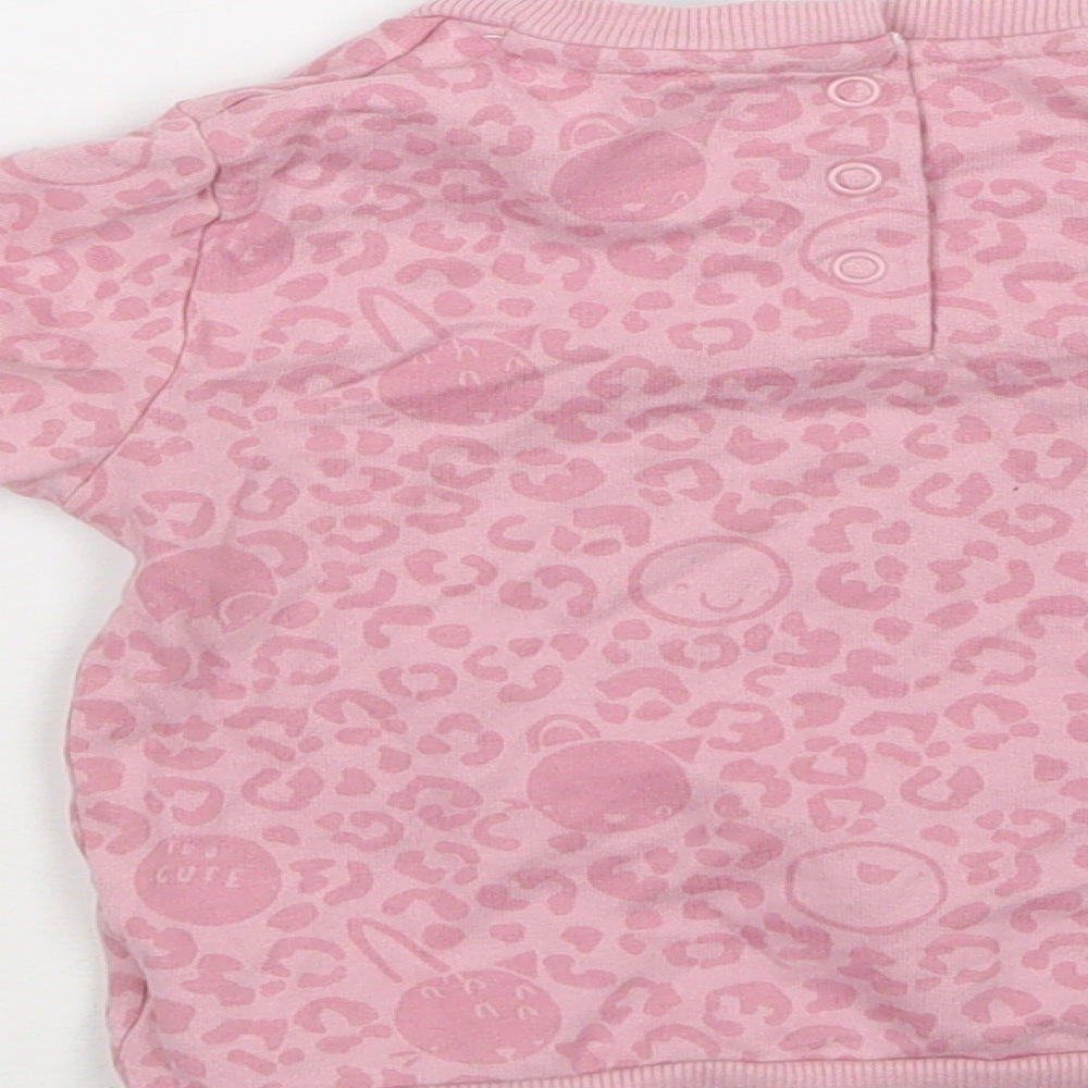 Mothercare Baby Pink Animal Print Cotton Pullover Jumper Size 12-18 Months  Snap