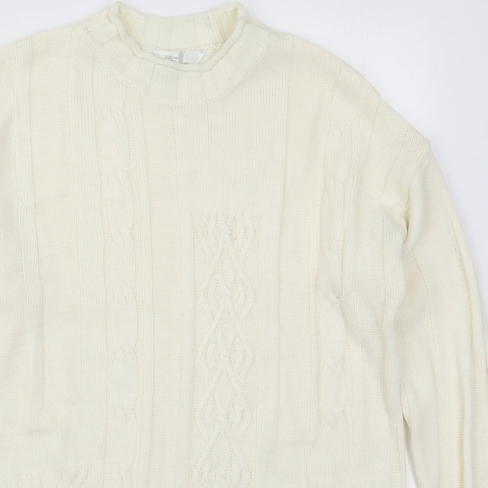 Marks and Spencer Womens White Round Neck  Acrylic Pullover Jumper Size 10