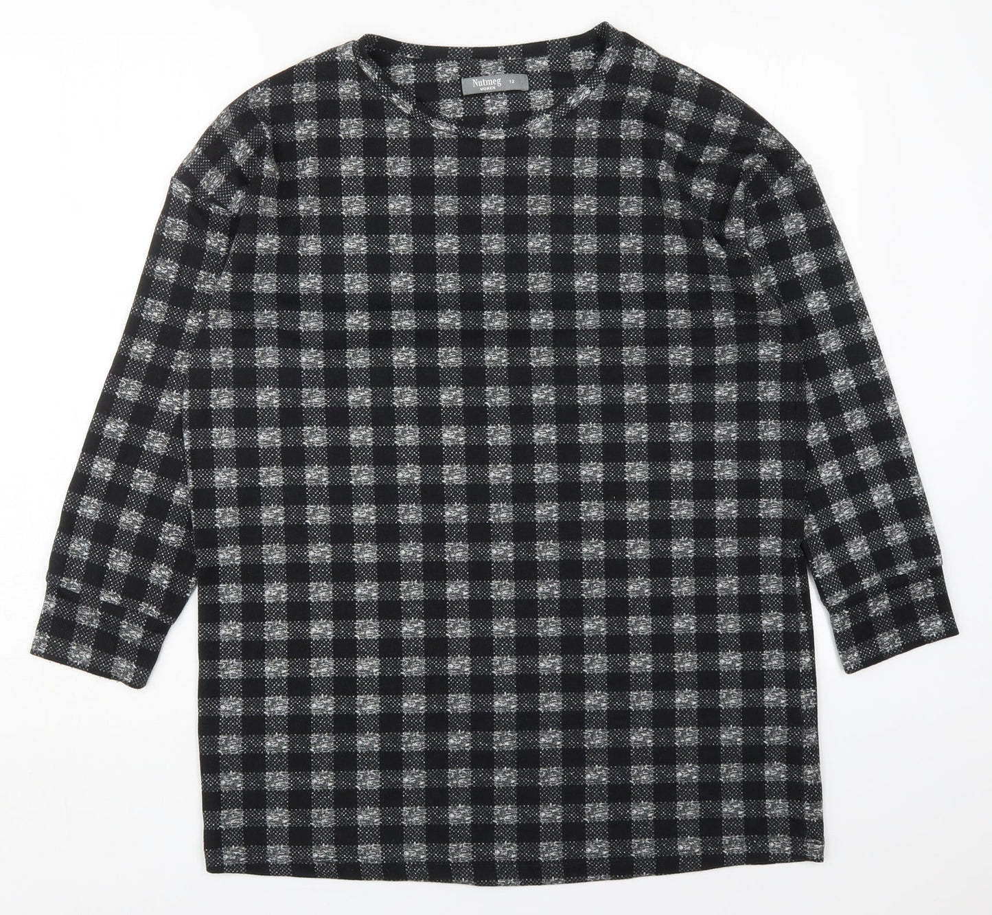 Nutmeg Womens Grey Check Polyester Pullover Sweatshirt Size 12  Pullover