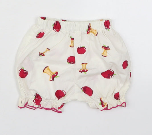 Preworn Girls White  Cotton Cropped Trousers Size 6-9 Months   - Apples