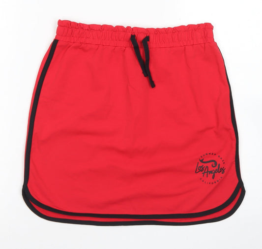 George Girls Red  Cotton A-Line Skirt Size 12-13 Years  Regular Drawstring