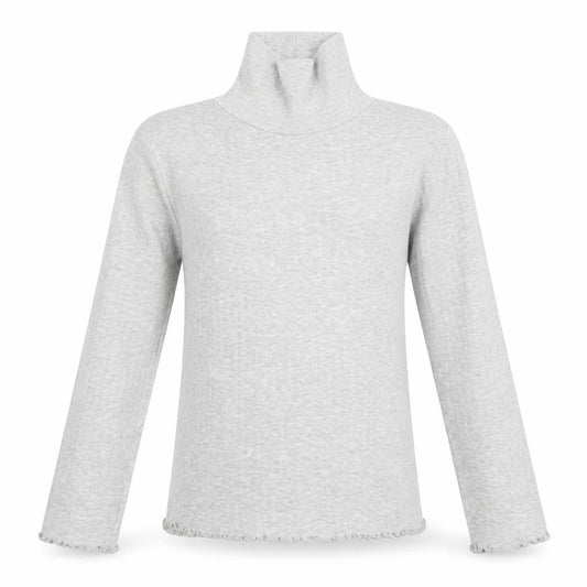 Marks & Spencer Girls Grey  Cotton Pullover T-Shirt Size 10-11 Years High Neck  - Lettuce edging