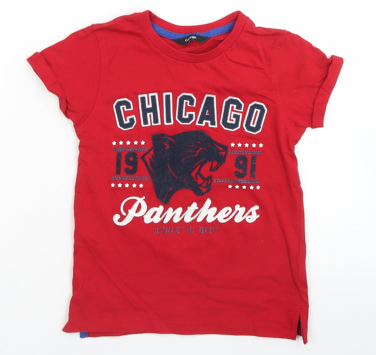 George Boys Red  Cotton Basic T-Shirt Size 6-7 Years Crew Neck  - Chicago