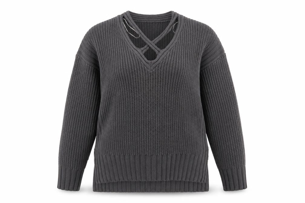 Papaya Womens Grey V-Neck  Acrylic Pullover Jumper Size M