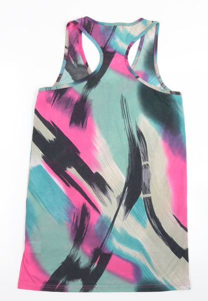 ICHI Womens Blue Geometric Polyester Basic Tank Size L Round Neck