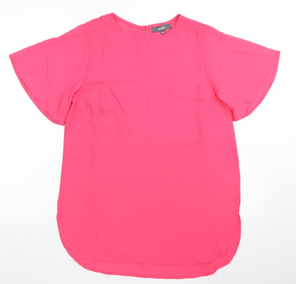 Studio Womens Pink  Polyester Basic Blouse Size 8 Crew Neck