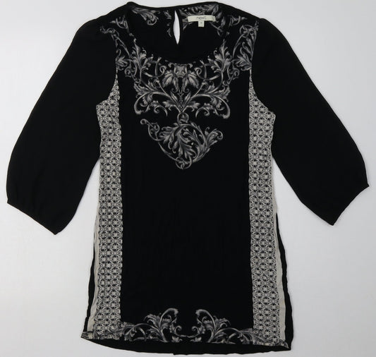 NEXT Womens Black Geometric Viscose A-Line  Size 10  Crew Neck Pullover - mesh sleeves