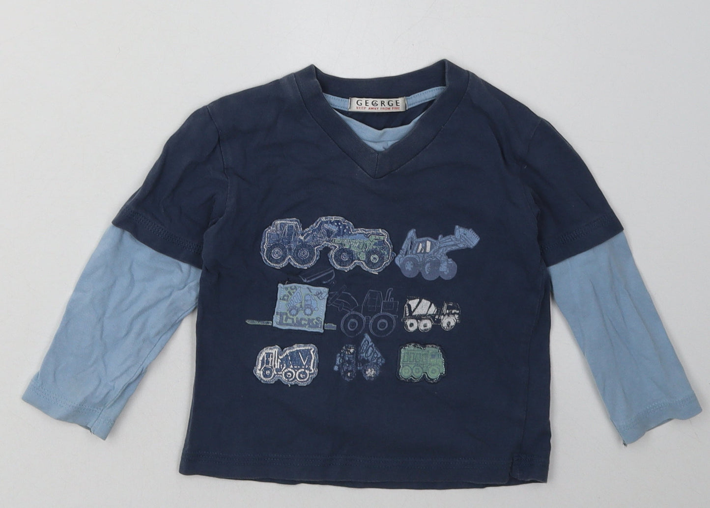 George Boys Blue Geometric Cotton Basic Casual Size 2 Years Crew Neck Pullover