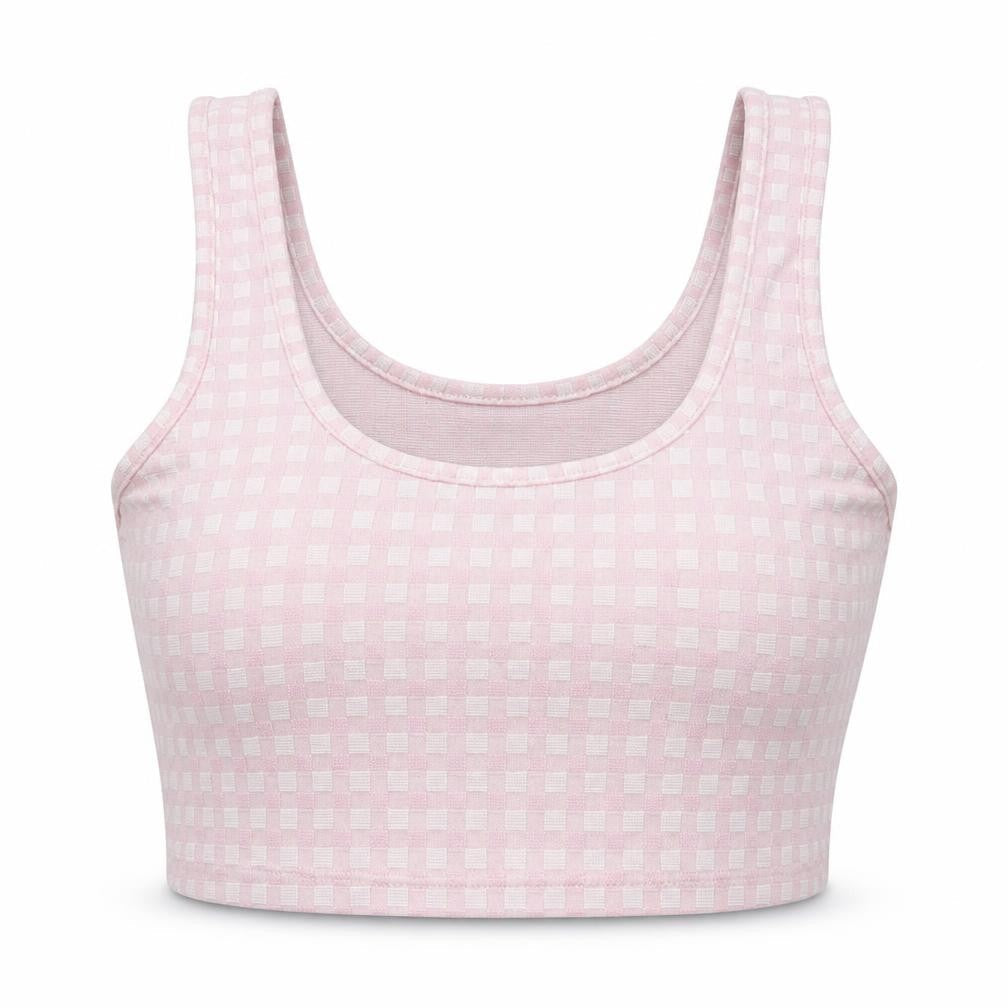 Primark Womens Pink Check Polyester Cropped Tank Size XS Scoop Neck
