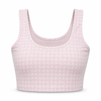 Primark Womens Pink Check Polyester Cropped Tank Size XS Scoop Neck