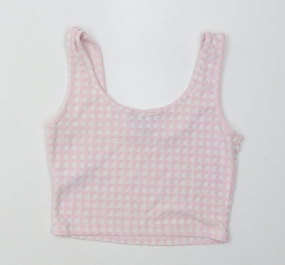 Primark Womens Pink Check Polyester Cropped Tank Size XS Scoop Neck
