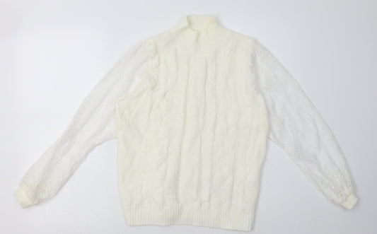 Preworn Womens White Argyle/Diamond Acrylic Pullover Sweatshirt Size XL  Pullover - mesh floral sleeves