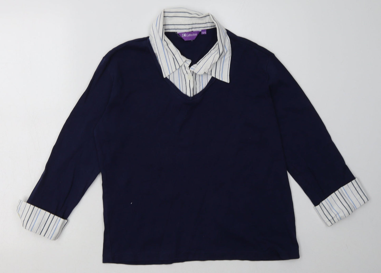 c collection Womens Blue Striped Cotton Pullover Sweatshirt Size 14  Pullover