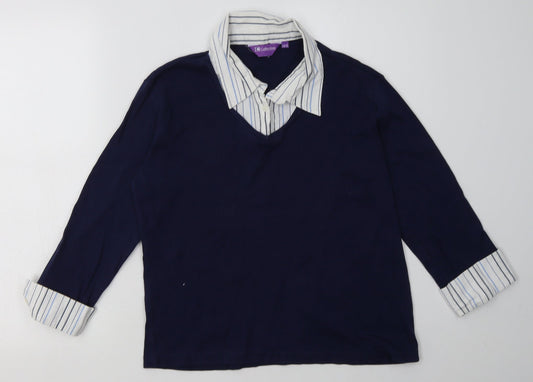 c collection Womens Blue Striped Cotton Pullover Sweatshirt Size 14  Pullover