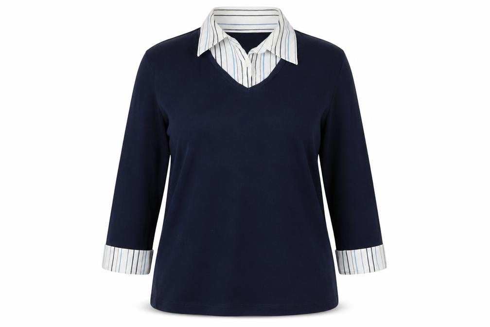 c collection Womens Blue Striped Cotton Pullover Sweatshirt Size 14  Pullover