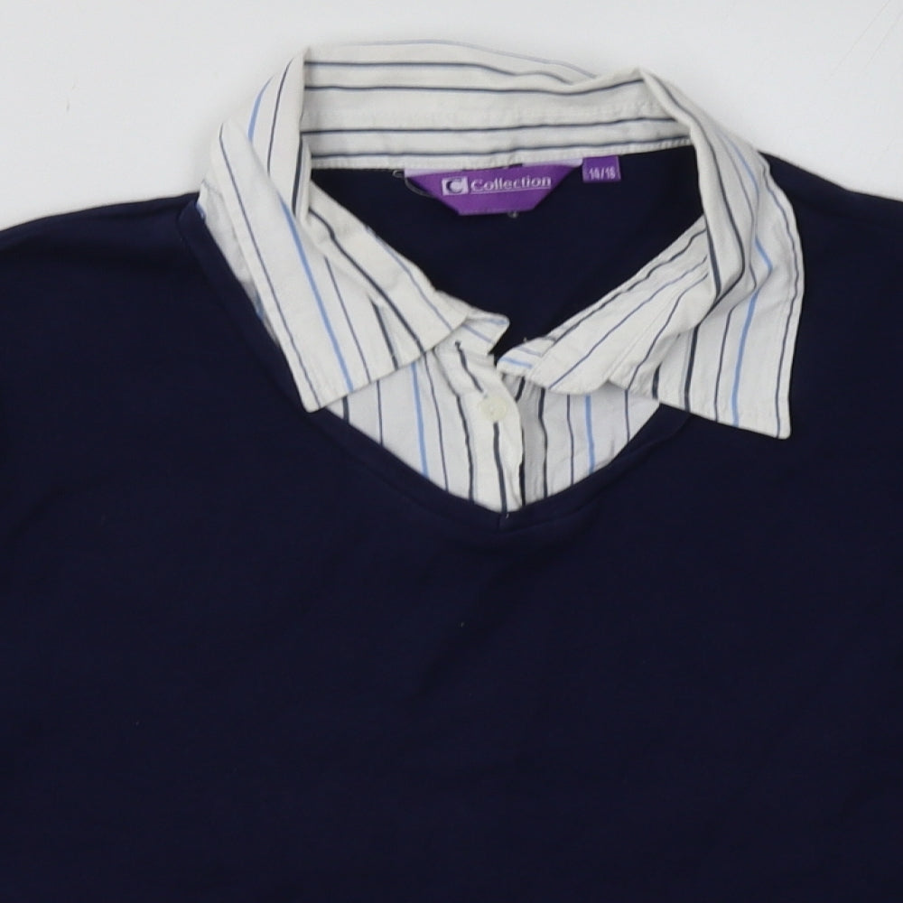 c collection Womens Blue Striped Cotton Pullover Sweatshirt Size 14  Pullover