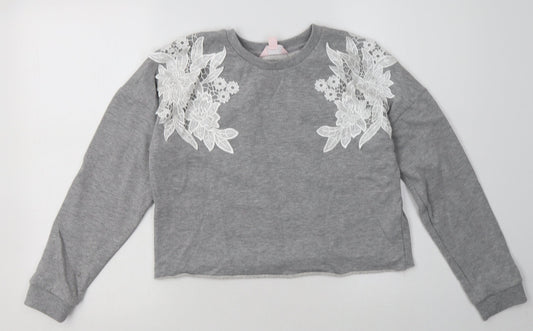 Miss Selfridge Womens Grey Floral Polyester Pullover Sweatshirt Size 10  Pullover