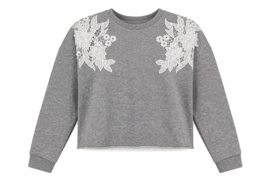 Miss Selfridge Womens Grey Floral Polyester Pullover Sweatshirt Size 10  Pullover