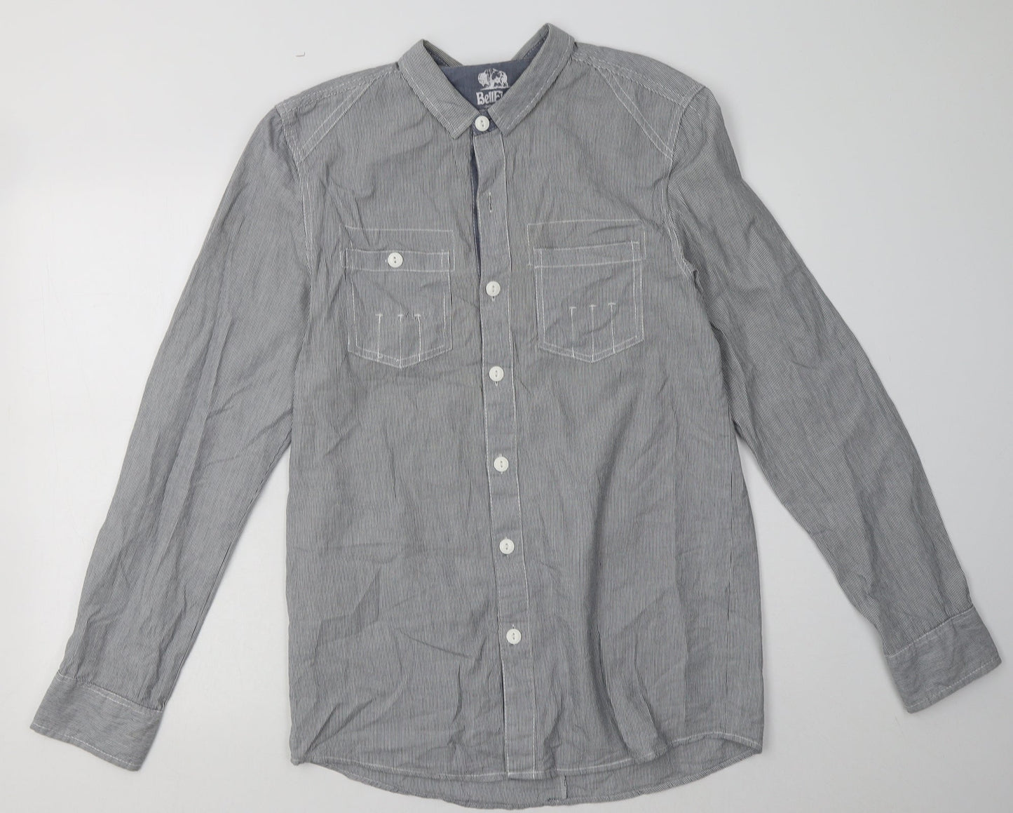 bellfields Mens Blue Striped Cotton  Button-Up Size M Collared Button