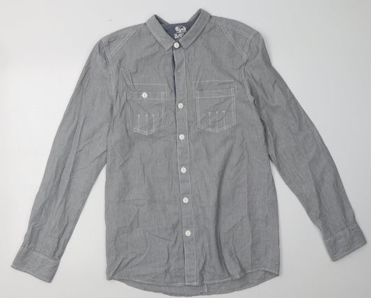bellfields Mens Blue Striped Cotton  Button-Up Size M Collared Button