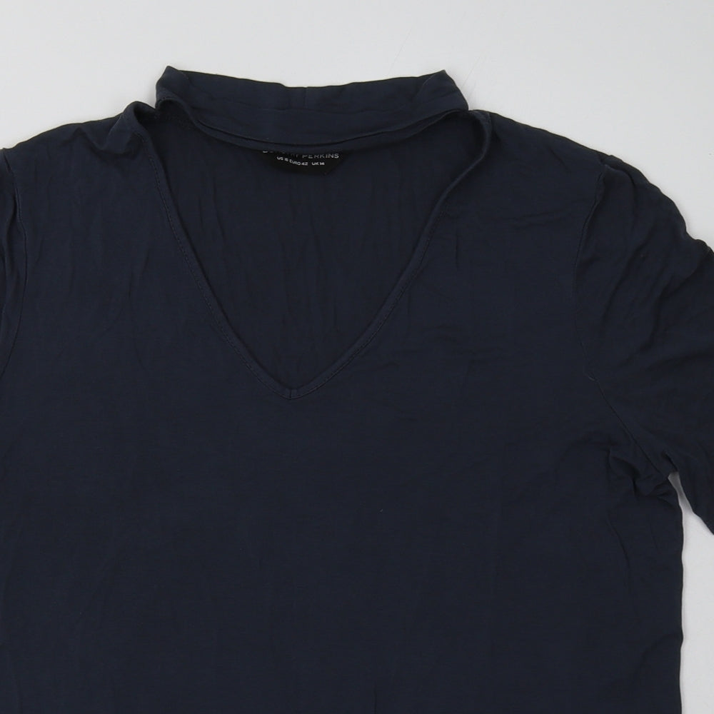 Dorothy Perkins Womens Blue  Viscose Basic T-Shirt Size 14 V-Neck