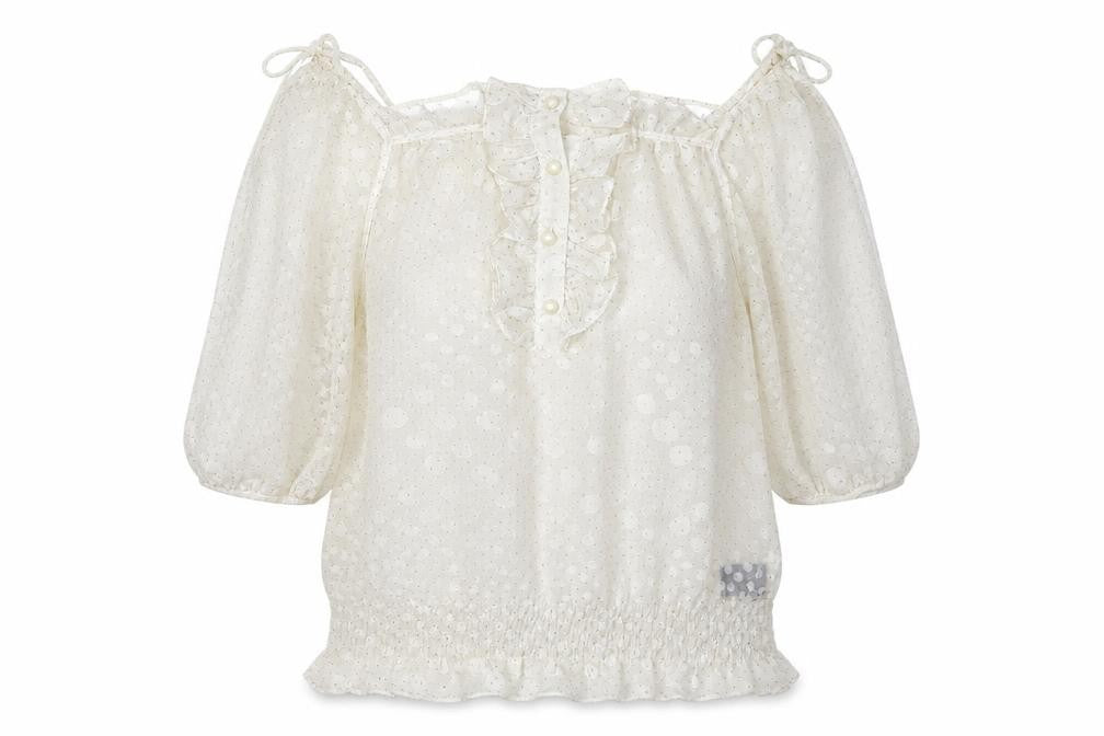 QED London Womens White Polka Dot Polyester Basic Blouse Size M Off the Shoulder