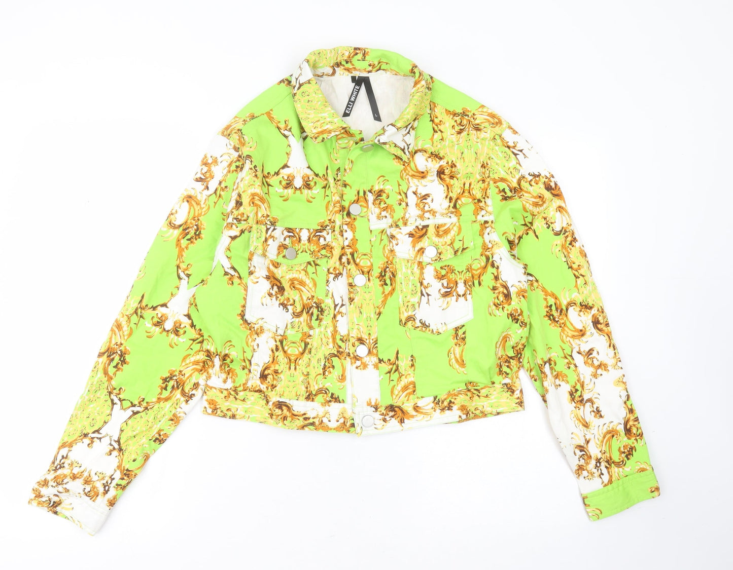 Elli White Womens Green Geometric  Jacket  Size L  Button