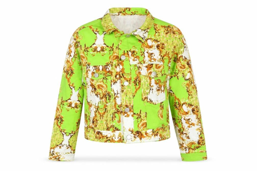 Elli White Womens Green Geometric  Jacket  Size L  Button