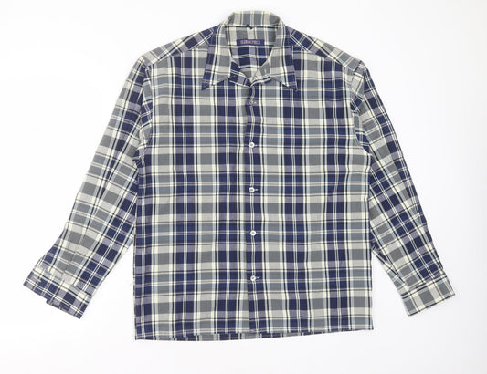Island Republic Mens Blue Check Polyester  Button-Up Size M Collared Button
