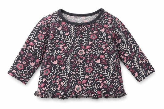 George Girls Grey Floral Cotton Basic T-Shirt Size 3-6 Months Round Neck