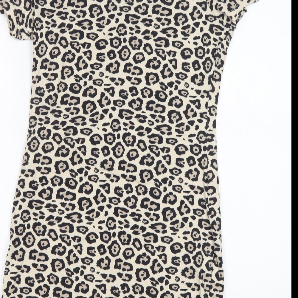 Primark Womens Multicoloured Animal Print Cotton Mini  Size 10  Round Neck