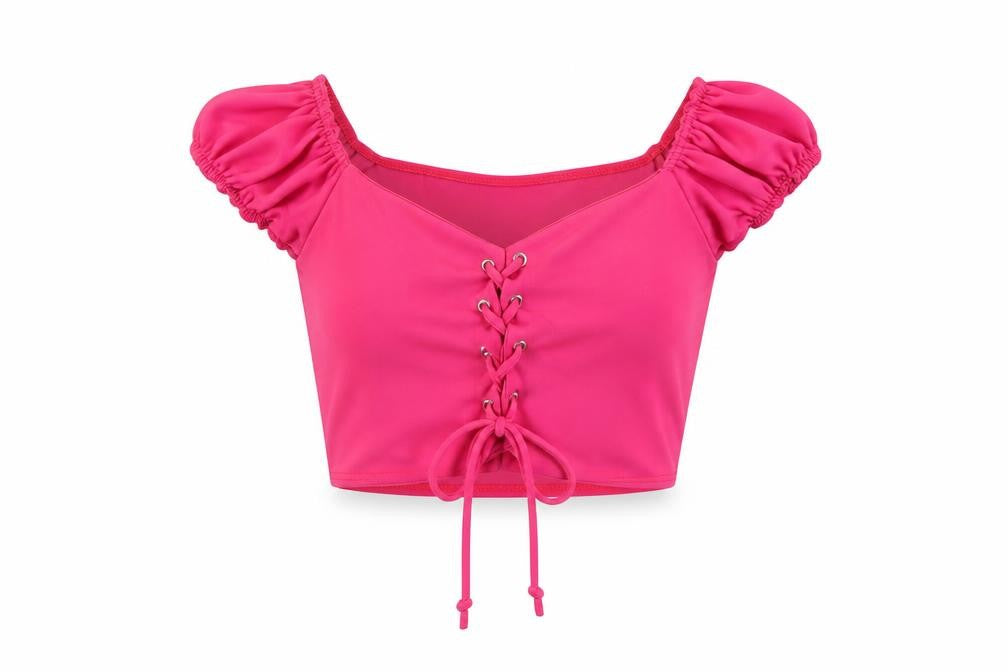 PRETTYLITTLETHING Womens Pink  Polyester Cropped Blouse Size 10 V-Neck