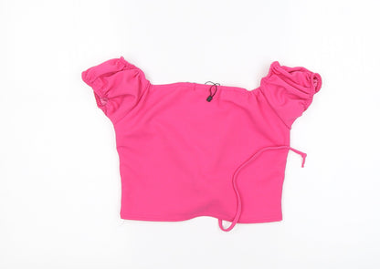 PRETTYLITTLETHING Womens Pink  Polyester Cropped Blouse Size 10 V-Neck