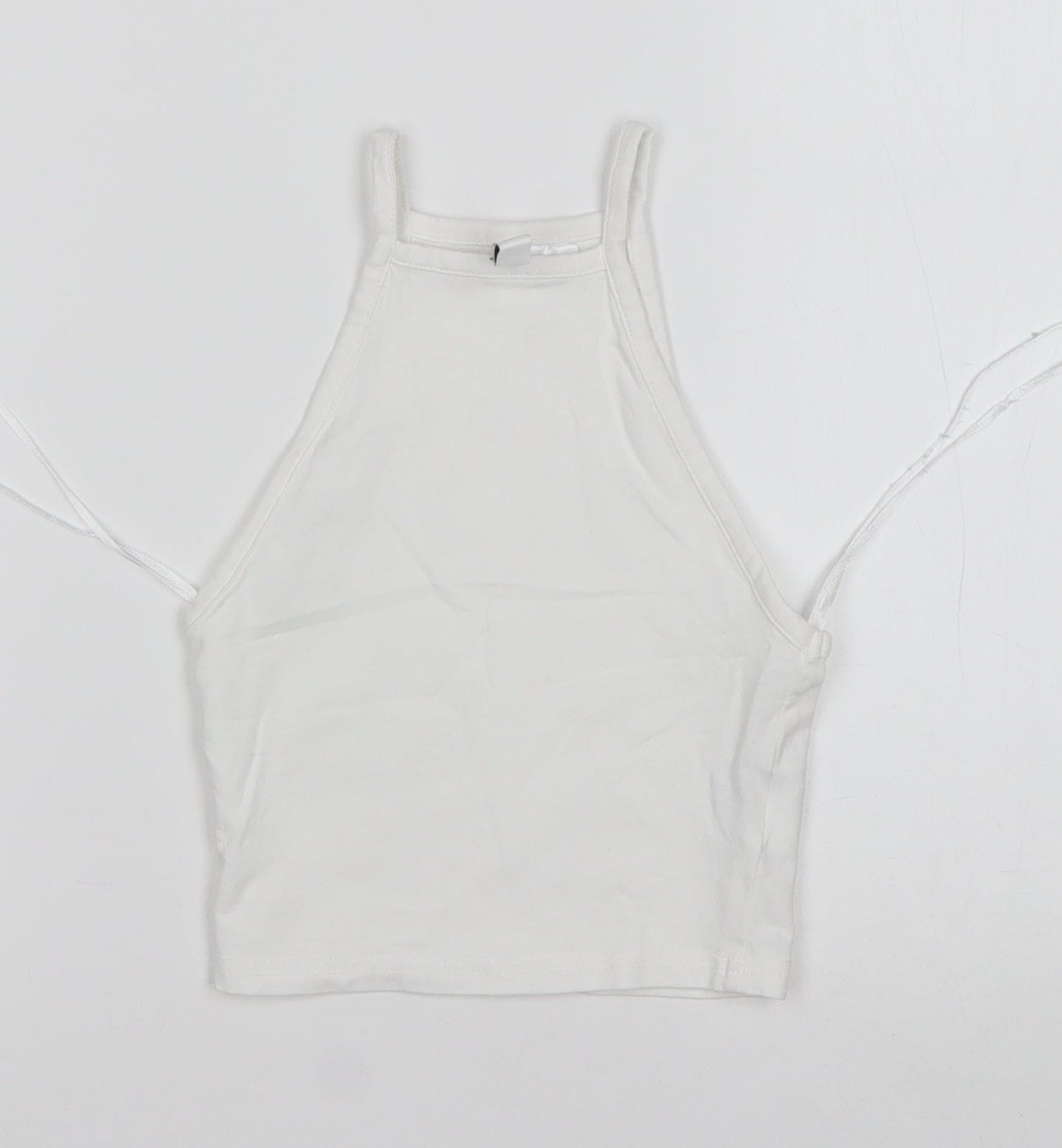 H&M Womens White  Cotton Cropped Tank Size 2XS Square Neck