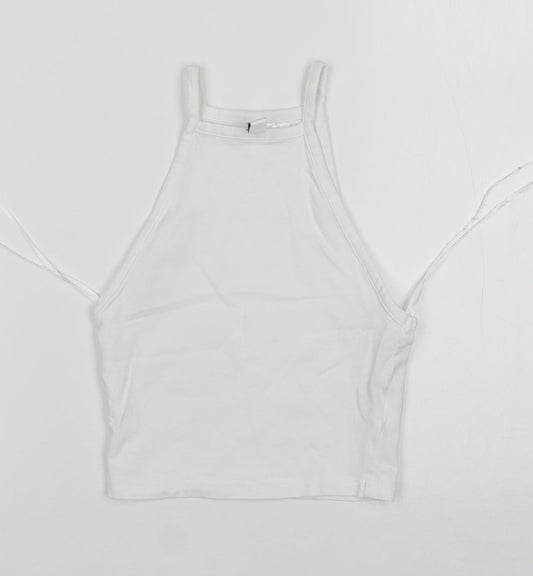 H&M Womens White  Cotton Cropped Tank Size 2XS Square Neck