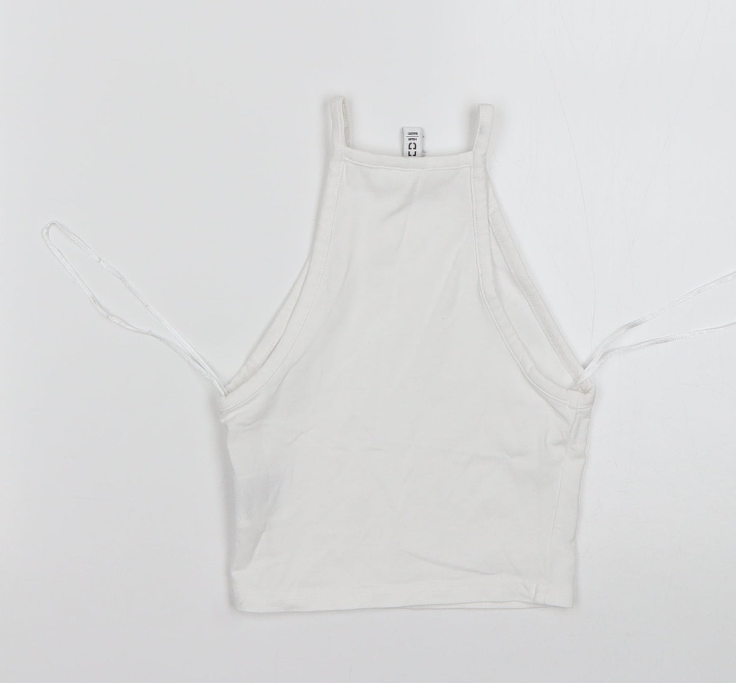H&M Womens White  Cotton Cropped Tank Size 2XS Square Neck