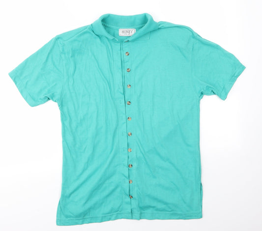 HONEY Womens Green  Polyester Basic Button-Up Size M Collared