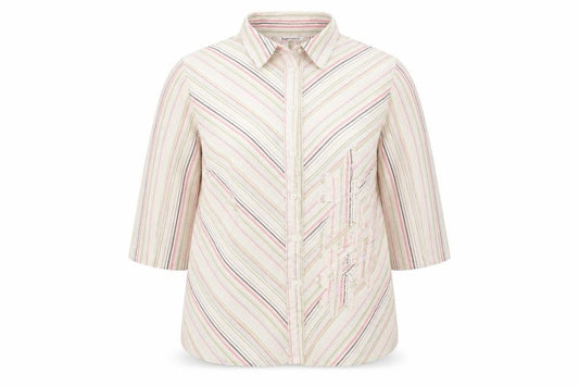 Bonmarché Womens Multicoloured Striped 100% Cotton Basic Button-Up Size 14 Collared