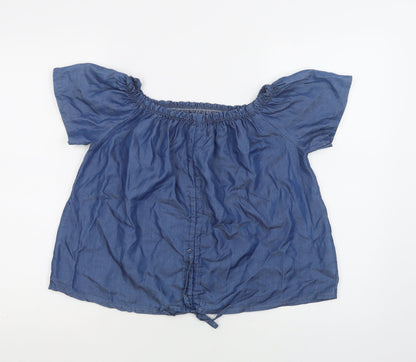 Preworn Womens Blue  Lyocell Basic Blouse Size M Off the Shoulder