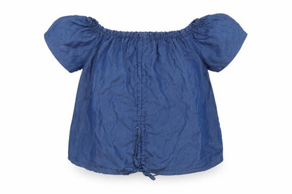 Preworn Womens Blue  Lyocell Basic Blouse Size M Off the Shoulder