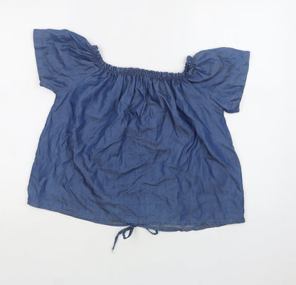 Preworn Womens Blue  Lyocell Basic Blouse Size M Off the Shoulder
