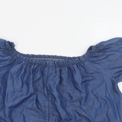 Preworn Womens Blue  Lyocell Basic Blouse Size M Off the Shoulder