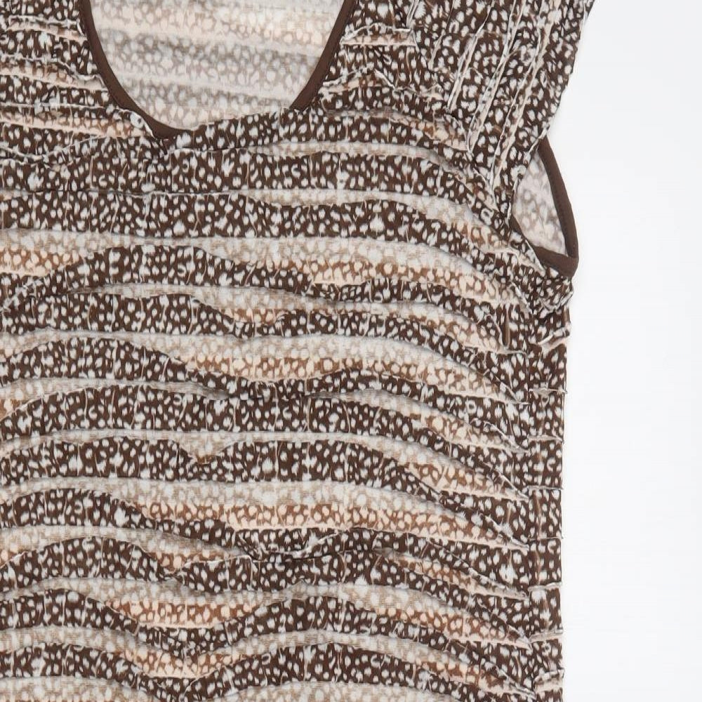 Matalan Womens Brown Animal Print Polyester A-Line  Size 16  Round Neck